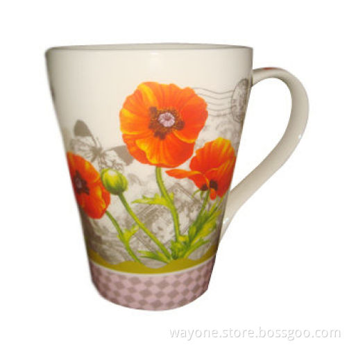 Earthware Ceramic Mug with decal Printing, Poppy and Eiffel Tower Motif